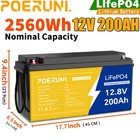 12V 200Ah LiFePO4 Lithium Battery Deep Cycle Built-in BMS for Solar RV Off-Grid