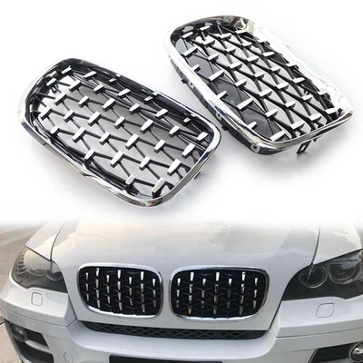 For BMW X5 E70 X6 E71 2007-2013 Diamond Style Chrome Front Kidney Grille Grill — 第 1/4 张图片