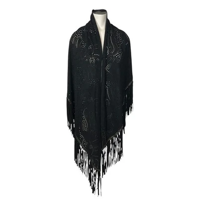 FAIRCHILD talla OS imitación gamuza cuero chal flecos corte lazer círculos tachuelas negro Foto 1 de 4