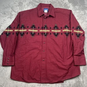 Vtg 1990s Wrangler Shirt Mens Sz 2XL Maroon Native Tribal Geometric Pearl Snap - Picture 1 of 11