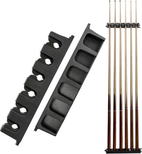 CR1 Black Pool Cue Holder - Wall Mount Stick Rack for 6 Cues Storage, Table Rods - Picture 1 of 6