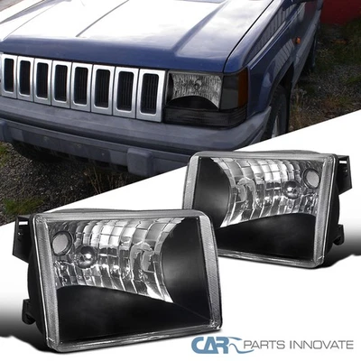 Black Fits 1993-1998 Jeep Grand Cherokee Headlights Lamps Left+Right Replacement - Image 1 of 4