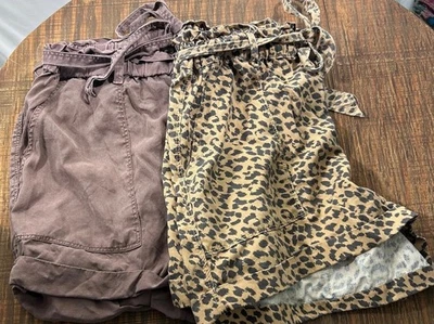 Lot Of 2 Aerie Cheetah Print & Brown High Waisted Lyocell Shorts women's Size L - Image 1 of 4