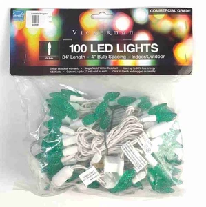 Vickerman 100 LED Lights - 34' Legnth - 4" Bulb Spacing - Green - New - Picture 1 of 2