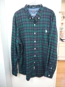 US Polo Assn Button Down Mens Blue Plaid Long Sleeve Shirt Big Size 3XL - Picture 1 of 10