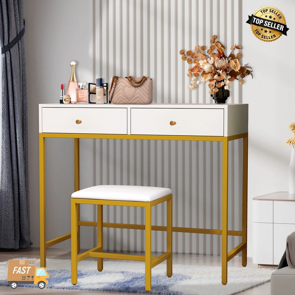 Makeup Vanity Table Set with vanity Stool Dressing Table Desk Vanity & 2 Drawers - Image 1 of 4