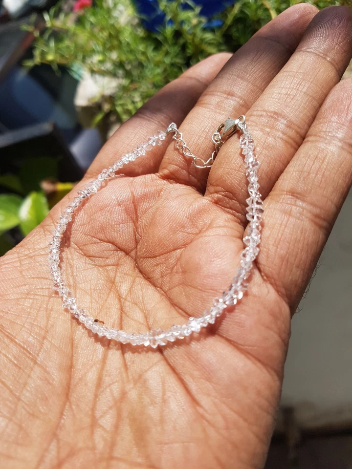 Collana Herkimer Diamante Quarzo Gemma Argento Sterling 925 + Bracciale Gioielli - Immagine 1 di 4