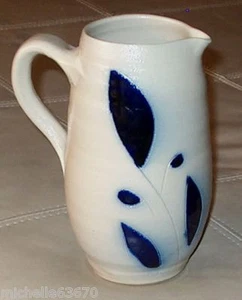 Salzglasur Keramik Kobaltblau Blätter Handgefertigt Krug - Bild 1 von 6