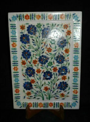 Bandeja de mármol 14" x 10" placa multicolor piedra semipreciosa hecha a mano decoración del hogar  Foto 1 de 3