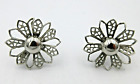 VTG SIGNED SPERRY'S PERKY Open work silver tone METAL FLORAL STUD pair Earrings