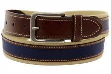 Tommy Hilfiger Men's Khaki/Brown/Navy Canvas/Leather Ribbon Belt