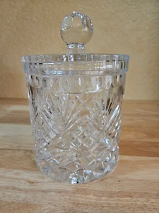 Vintage Cut Crystal Lidded Ice Bucket Cookie Candy Jar Diamond Points Fans 7 1/2 - Picture 1 of 16