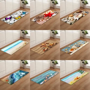 Beach Starfish Seashell Flannel Kitchen Rug Area Floor Mat Bath Carpet Anti-Slip - Picture 1 of 25