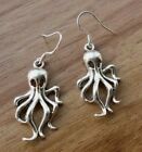 Octopus Earrings Dangle Hook Antique Silver Sea Life
