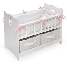 Toy Doll Bed with White Bedding, Storage Baskets, and Personalization Kit for...