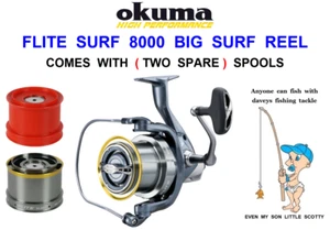 OKUMA FLITE SURF 8000 SURF REEL+2 SPARE SPOOLS SEA FISHING TACKLE BEACH CASTER - Picture 1 of 5