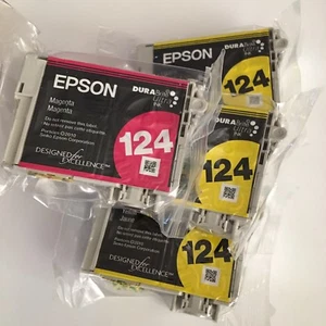 NEW EPSON 124 3x YELLOW + 1x MAGENTA INK CARTRIDGES GENUINE SEALED No Box - Picture 1 of 7