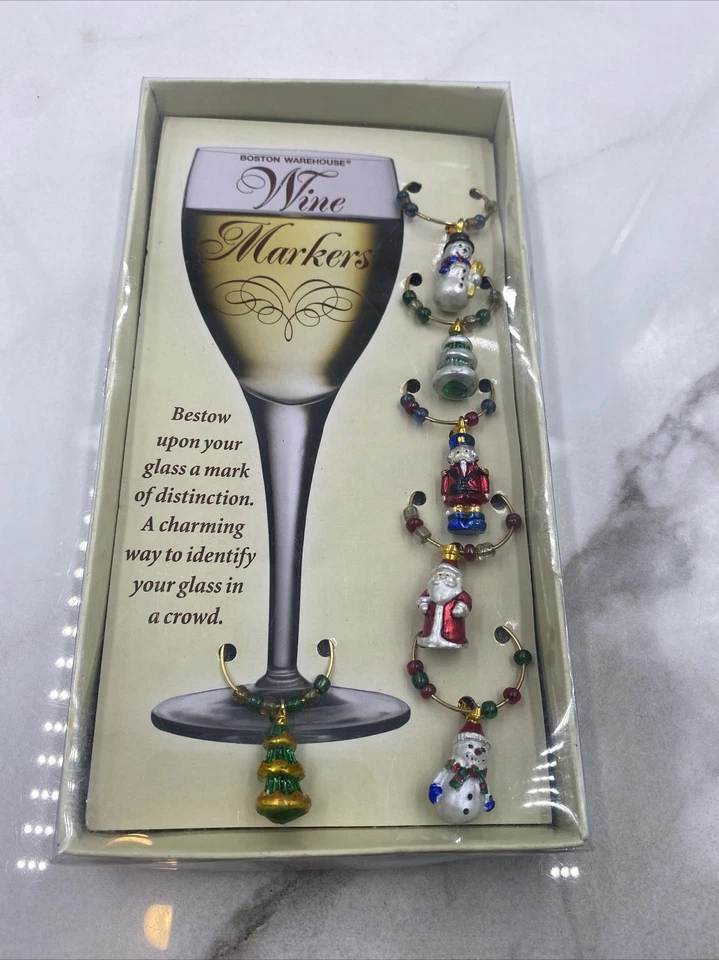 Boston Warehouse Christmas Wine Charms Markers Snowmen Santa Soldier Trees