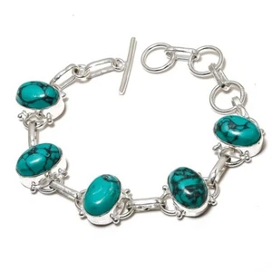 Green Turquoise Gemstone Handmade 925 Sterling silver Jewelry Bracelet Size7-8" - Picture 1 of 1