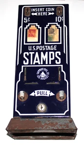 Vintage US Postage Stamps Coin Vending Machine Enamel Shipman 5 & 10 Cent SC - Picture 1 of 13