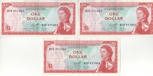 3 CONSECUTIVE EAST CARIBBEAN BANKNOTES 1 P13f(2) ND1965 EF SER B70 977462-464 - Picture 1 of 2
