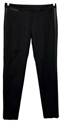 Banana Republic Women Size 10L Faux Leather Stripe Sloan Slim Ankle Pants Black - Image 1 of 4