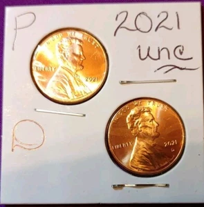 (2 Münzen) 2021 P&D * LINCOLN PENNY 1 Cent Set Stempelglanz aus Bankrollen. Schöne Münze - Bild 1 von 2