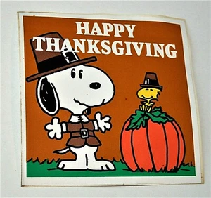 Snoopy & Woodstock Happy Thanksgiving Pilgrim Peanuts Gang Aufkleber NOS Neu 1970er - Bild 1 von 3