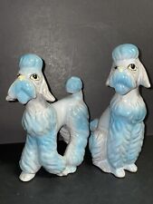 Vintage Redware Blue Poodle Dogs Figurine Japan