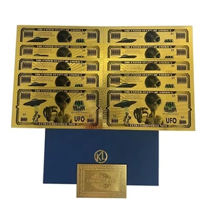 10pcs One Million Dollars UFO Gold Foil Banknotes Alien Golden Cards Collection - Picture 1 of 5