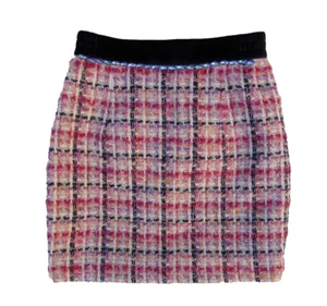 Minifalda de tweed a cuadros brillante multicolor adornada para mujer talla 36 mezcla de seda - Imagen 1 de 16