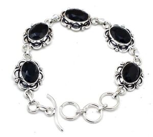 925 Sterling Silver Black Spinel Gemstone Handmade Jewelry Bracelet S-7-8"