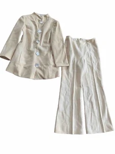 Vintage Della Rossa Pant Suit DellaRossa Cream Wool Moonstone XS / Small Set - Picture 1 of 16