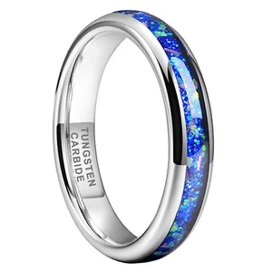 4mm Silver/Black Tungsten Rings for Women Men Engagement Wedding Bands Genuin... - Picture 1 of 6
