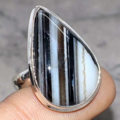 Banded Black Onyx 925 Silver Plated Handmade Ring US 8.5 Limited Gift GW - Image 1 of 3