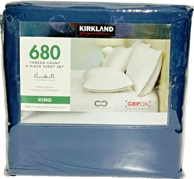 Kirkland Signature 680 TC  6-piece Sheet Set KING Vintage Indigo 100% SUPIMA cot - Image 1 of 2