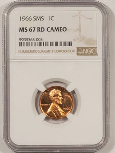 1966 SMS LINCOLN CENT - NGC MS-67 RD CAMEO, RARE & LOW-POP! - Picture 1 of 3