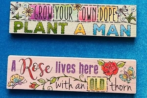 WHIMSICAL GARDENING FRIDGE MAGNETS GANZ PAINTED WOOD BUTTERFLIES FLOWERS PLANTS - Picture 1 of 6