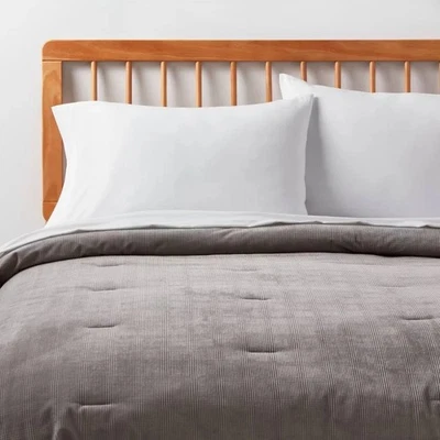 Room Essentials Queen Size Gray Corduroy Plaid Quilted Microfiber Comforter - Image 1 of 4