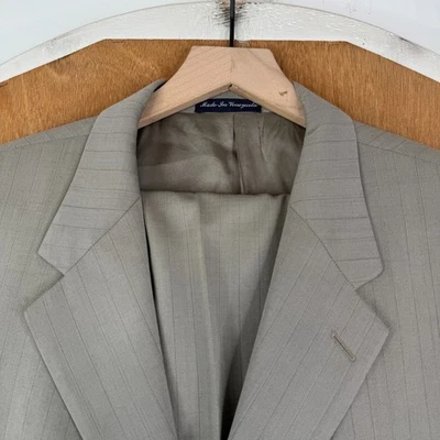 Daniel Hechter Suit Mens 44S Tan Pinstripe 3 Button 100% Wool Pants 38x28 Taupe - Image 1 of 4