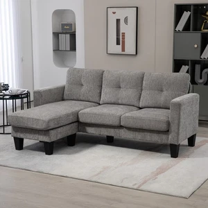 HOMCOM Ecksofa, Eck-Couch mit umkehrbarer Chaiselongue, Chenille-Optik, Braun - Bild 1 von 10
