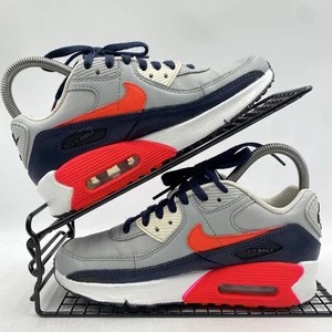 Nike Air Max 90 Grey Navy Red Trainers Size UK 3 Womens Leather Gym Run Chunky - Picture 1 of 7