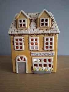 Village Pottery TEA ROOM Ceramic Tealight Holder Gift Yellow 19cm Tall NEW - Picture 1 of 6
