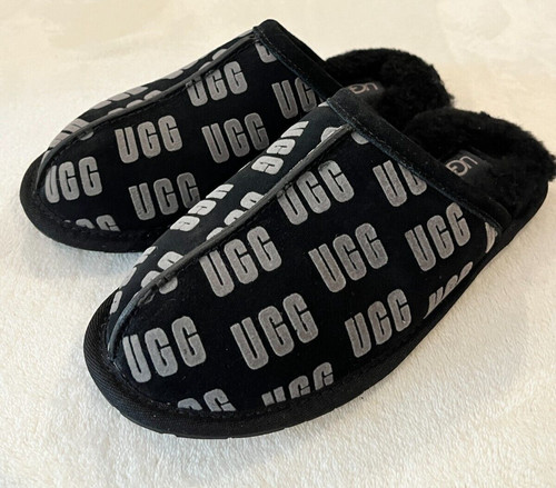 Ugg Australia Pantofole Donna Pearl UGG Grafiche Taglia 5 NUOVE Nero e Grigio Scarpe