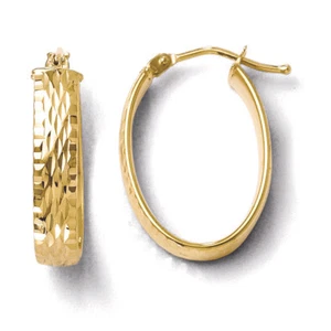 Leslie's 10k Yellow Gold Polished and D/C Oval Hinged Hoop Earrings 10LE145 - Picture 1 of 1