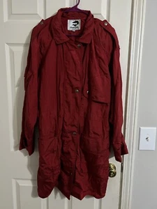 Vintage Tiger-fox Womens Red Trench Coat Jacket Raincoat Sz L 80s Shoulder Pads - Picture 1 of 12