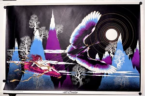 1970s Black Light Poster El Condor Vintage psychedelic Artwork Bird Mountains - Picture 1 of 18