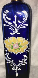 Vintage Bohemian HandPainted Blue/Gold Bottle No Topper - Picture 1 of 10