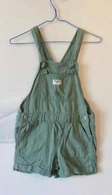 Girls OSHKOSH Light Weight GREEN DENIM Romper Bib Shorts Size 7 - Image 1 of 4