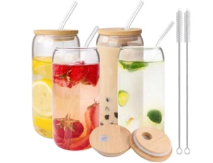 4er Set Trinkgläser Deckel Strohhalm 500ml Borosilikatglas Cocktail Tee Kaffee - Bild 1 von 11